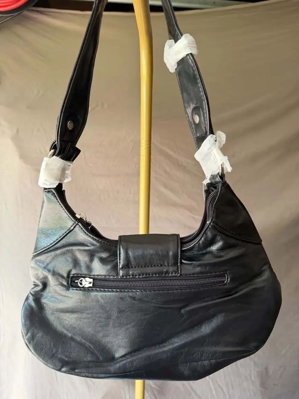 JC Fashion Black Faux Leather Hobo Shoulder Bag with Silver-Tone Hardware